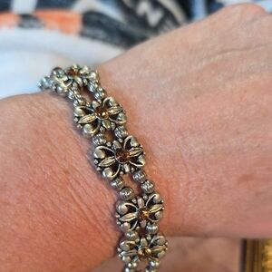 Vintage Floral Link Bracelet With Amber Accents